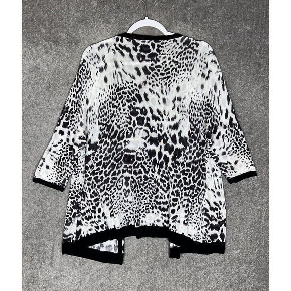 Roz & Ali Animal Print Open Front Cardigan Sweater Womens Size 2X Black White - Picture 2 of 6